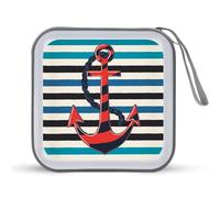Anchors on A Blue Striped CD Case 40 Capacity Plastic DVD Storage Box Sleeves Zippered Wallet
