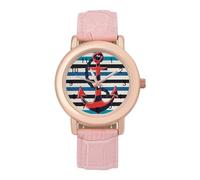 Anchors on A Blue Striped Wrist Watches for Women Men Quartz Stainless Steel Watch Easy to Read