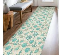 Anchors Runner Rug, Coastal Nautical Starfish Shell Summer Turquoise Non-Slip Home Indoor Pattern Carpets Non Shedding for Kitchen Doorway Entryway Bedside Decor 2x8 Ft