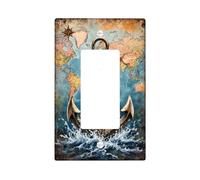Anchors Single Rocker Light Switch Cover, Nautical Vintage World Map Compass Summer Blue Plastic Standard Size Decorative Wall Plates for Bedroom Bathroom Kitchen Entrance Decor
