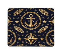 Anchors Small Mouse Pad, Nautical Vintage Compass Star Summer Gold Square Rubber Washable Portable Cloth Mousepad Decor for Home Office Work Gaming Desk Square 8x10 Inch