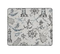 Anchors Small Mouse Pad, Nautical Vintage Lighthouse Starfish Summer Blue Square Rubber Smooth Portable Mini Desk Mousepad Idea for Home Office Desk Laptop Gamers Gift Square 8x10 Inch