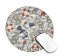 Anchors Small Mouse Pad, Nautical Vintage Swim Float Shell Summer Navy Round Rubber Smooth Mini Travel Desk Mousepad Desk Decor for Office Home Dorm Laptop Round 8x8 Inch