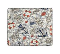 Anchors Small Mouse Pad, Nautical Vintage Swim Float Shell Summer Navy Square Rubber Washable Aesthetic Mousepads Desk Accessories for Gaming Computer Laptop Square 8x10 Inch