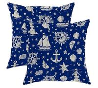 Anchors Throw Pillow Covers Set of 2, Nautical Coastal Lighthouse Sailboat Summer Navy Blue Soft Velvet Washable Square Pillow Cases for Living Room Bedroom Loft Office Car Decor 12x12 Inch