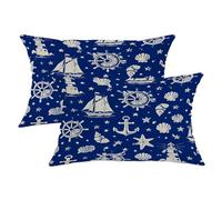 Anchors Throw Pillow Covers Set of 2, Nautical Coastal Lighthouse Sailboat Summer Navy Blue with Hidden Zipper Decorative Pillow Cases for Living Room Bedroom Loft Office Car Decor 20x12 Inch