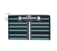 Anchors1 Green Stripes Small Canvas Coin Purse Change Zippered Pouch Wallet Organizer Bags 7.4 X 4.6 Inch