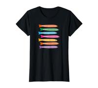 ANCHOVIES Fun Cute Retro Fish Horizontal Rainbow Colors Value Graphic T-Shirt, Women, Black, XL
