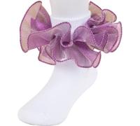 ANCHOVY Womens Big Ruffle Ankle Double Lace Turn Cuff Dress Socks,Women Cute Adult Cotton Ruffled Frilly Sock,#C907, Mixed Color 23, 5-10