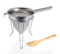 Anchy Premium 20cm Chinois Fine Mesh Strainer Set with Stand & Spatula - 18/8 Stainless Steel Large Conical Sieve, Professional Bouillon Passing Strainer for Sauces, Soups, Broth, Jelly & Purees