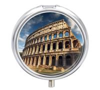 Ancient Architecture Pill Box Cute Round Pill Case Portable Medicine Tablet Vitamin Holder Organizer for Purse Pocket