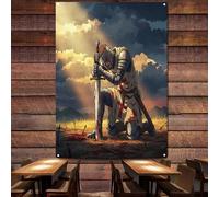 Ancient Armor Warrior Tapestry Military Wall Art Posters and Prints Vintage Canvas Painting Christ Jesus Knights Templar Flag Decorative Banner Dorm and Room Decoration,38X57 inches