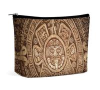 Ancient Aztec Calendar Mayan Sun Stone Portable Cosmetic Bag Multifunction Storage Pouch PU Makeup Bag, Stationery Organizer with Zipper for Reunion Office