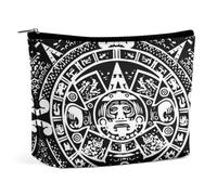 Ancient Aztec Calendar Mayan Sun Stone Portable Cosmetic Bag Multifunction Storage Pouch PU Makeup Bag, Stationery Organizer with Zipper for Reunion Office
