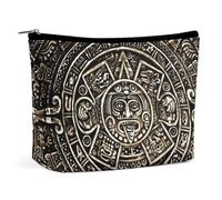 Ancient Aztec Calendar Mayan Sun Stone Portable Cosmetic Bag Multifunction Storage Pouch PU Makeup Bag, Stationery Organizer with Zipper for Reunion Office