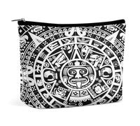 Ancient Aztec Calendar Mayan Sun Stone Portable Cosmetic Bag Multifunction Storage Pouch PU Makeup Bag, Stationery Organizer with Zipper for Reunion Office
