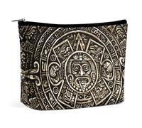 Ancient Aztec Calendar Mayan Sun Stone Portable Cosmetic Bag Multifunction Storage Pouch PU Makeup Bag, Stationery Organizer with Zipper for Reunion Office, Style