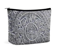 Ancient Aztec Calendar Mayan Sun Stone Portable Cosmetic Bag Multifunction Storage Pouch PU Makeup Bag, Stationery Organizer with Zipper for Reunion Office