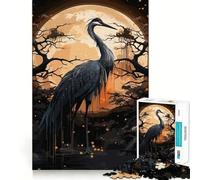 Ancient Black Stork Jigsaw Puzzles1000 Pieces Brain Recall Game Premium Laser Cut Quality Absorbing Activity for Quiet Nights (50x75cm)