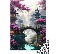 Ancient Bridge Garden Architecture 1000 Piece Jigsaw Puzzle Jigsaw Puzzle for Adults Sakura Scenery Relaxation Home Decor 52x38cm/1000pcs