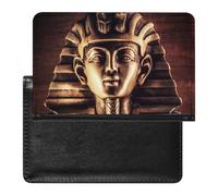 Ancient Brown Stone Pharaoh Tutankhamen Mask on Dark Background Women's Passport Protector, Men's Passport Protector, PU Travel Passport Protector for Women Men Worker 5.8 x 3.9 x 0.4 inch