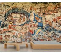 Ancient Buddhist Wall Mural Indian Buddhist Murals Vintage Temple Wallpaper Not Peel and Stick Mural Wallpaper for Living Room Bedroom Office Kitchen 450 x 305 cm