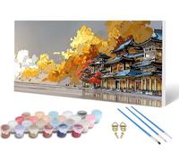 Ancient Buildings Paint by Numbers for Adults, Painting by Numbers Landscape Pattern Design DIY Color Oil Painting with 3 Paintbrush and Acrylic Paints for Wall Art, Room Decor 40 x 80 cm -lsy25060D