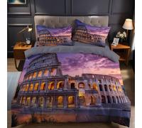 Ancient Buildings Super King Duvet Set Sunset at the Colosseum Microfiber Quilt Cover Soft Breathable Wrinkle Resistant Bedding Set 260x220 cm with Hidden Zipper for Bedroom Decor