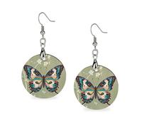 Ancient Butterfly Wooden Earrings for Women, Vintage Elegant Wood Jewelry, Lightweight Earrings for Wedding, Party, Everyday Jewelry Gift, Circular, Wood, wood
