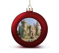 Ancient Castle Christmas Ball Ornament - 2.4 Inch Shatterproof Plastic Xmas Tree Decorations, Red Christmas Tree Decor Hanging Ball for Holiday Wedding Party Decor