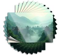 Ancient Chinese Architecture Amidst Misty Mountains Big Stuff for Room - Decals Laptop Removable Vinyl Decal(6X9CM)