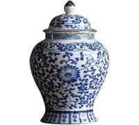 Ancient Chinese Ceramic Ginger Jar Vase for Home Decor, Oriental Chinoiserie Ceramic Ginger Jars Vase with Lid Temple Jar(D) (D)