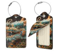 Ancient Chinese Dragon Luggage Tag for Suitcase PU Leather Suitcase Tag with Stainless Steel Loop and Address Card Baggage Tags Cute Bag Name Travel Tags ID Labels for Women Men 4 PCS
