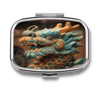Ancient Chinese Dragon Pill Case 2 Compartment Metal Small Pill Box Travel Pill Organizer Portable Medicine Container Mini Daily Medication Holder for Vitamin Container Fish Oil