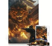 Ancient Chinese Gold Lion Jigsaw 1000 Pieces for Teenagers Mind Power Quiet Enjoyment Uniform Edges Holiday Treat (38x52cm)