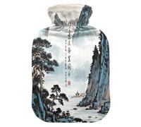 Ancient Chinese Landscape Painting hot Water Bottles with Soft Cover, 2L Warm Compress for Neck Shoulder Warmer, Neck Shoulder Warmer