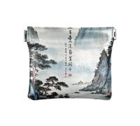 Ancient Chinese Landscape Painting Women's Small Leather Change Purse Waterproof Change Purse with Clasp for Women, Ancient Chinese landscape painting, One Size, Print Art