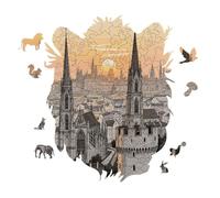 Ancient City Skyline Personalized Jigsaw Puzzles, 141 Pcs Wooden Jigsaw Puzzle Tiger Head Shape Puzzle Gift
