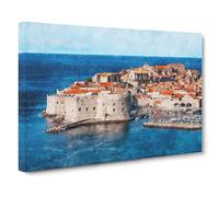Ancient City Walls Of Dubrovnik In Croatia Painting Modern Art Canvas Wall Art Print Ready to Hang, Framed Picture for Living Room Bedroom Home Office Décor, 30x20 Inch (76x50 cm)