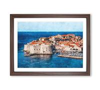 Ancient City Walls Of Dubrovnik In Croatia Painting Modern Art Framed Wall Art Print, Ready to Hang Picture for Living Room Bedroom Home Office Décor, Walnut A3 (46 x 34 cm)