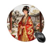 Ancient Costume Mouse Pad Round Mouse Mat Leather Non-Slip Rubber Base Mousepad Waterproof Computer Mouses Pad for Laptop Wireless Mouses Keyboard Home Office