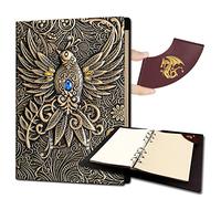 Ancient Deer 3D Embossed Journal Writing DND Notebook,Refillable 6-rings binder and Bookmark.Notepad Sketchbook,for D&D Campaign Journal Dungeons and Dragons dice set Gifts (Bronze Phoenix)