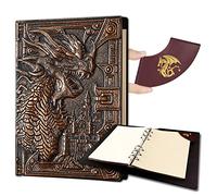Ancient Deer DND Notebook/Journal, Unique 400 Page Book with 3D Dragons Leather Refillable 6-rings binder and Bookmark for dungeons and dragons D&D dice accessories Role Playing Games,Great DND Gifts