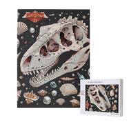 Ancient Dinosaur Skull Seashells And Pearls Black Personalised 500 Piece Wooden Jigsaw Puzzle For Adults, Custom Portrait Picture