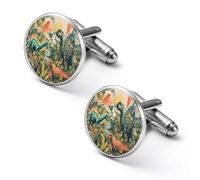 Ancient Dinosaurs Prehistoric Volcanoes Shirt Cufflinks for Men Cuff Links Tie Father Husband Wedding Business 1.7cm