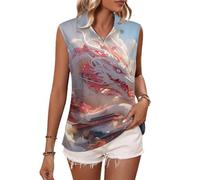 Ancient Dragon and Buildings Casual Sleeveless Polo Shirts for Women V Neck Collared Tank Tops Lightweight Fit Shirt XL