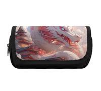 Ancient Dragon and Buildings Cute Double Pencil Case Large Capacity Portable Zippered Pen Pouch Bag for Office Unisex