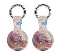 Ancient Dragon And Buildings Trendy GPS Cases Holder with Key Chain Ring Portable Protective Covers Compatible with Airtag