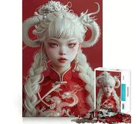 Ancient Dragon And Woman Jigsaws 1000 Pieces for Adults Memory Boost Game Professional Grade Cutting Heartwarming Gathering Activity (50x75cm)