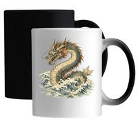 Ancient Dragon Emerging Through Ocean Waves Ceramic Magic Mug White